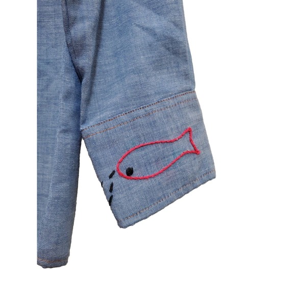 1970s Levis Orange Tab Shirt Boy's 5 Chambray Embroidered Vintage Plane Animals - Picture 9 of 10